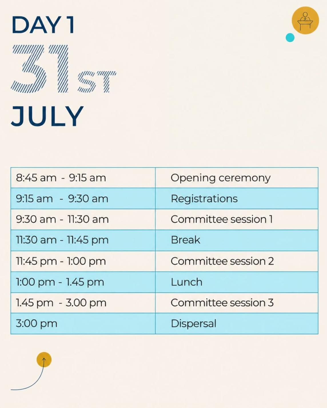 Day 01 — 31 July 2026 schedule